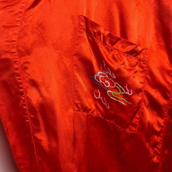 Vintage Mid Century Hand Embroidered Chinese Dragon Rayon Longline Lounge Robe - Picture 10 of 14